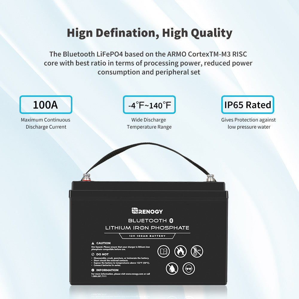 Refurbished 12V 100Ah Lithium Iron Phosphate Battery w/ Bluetooth