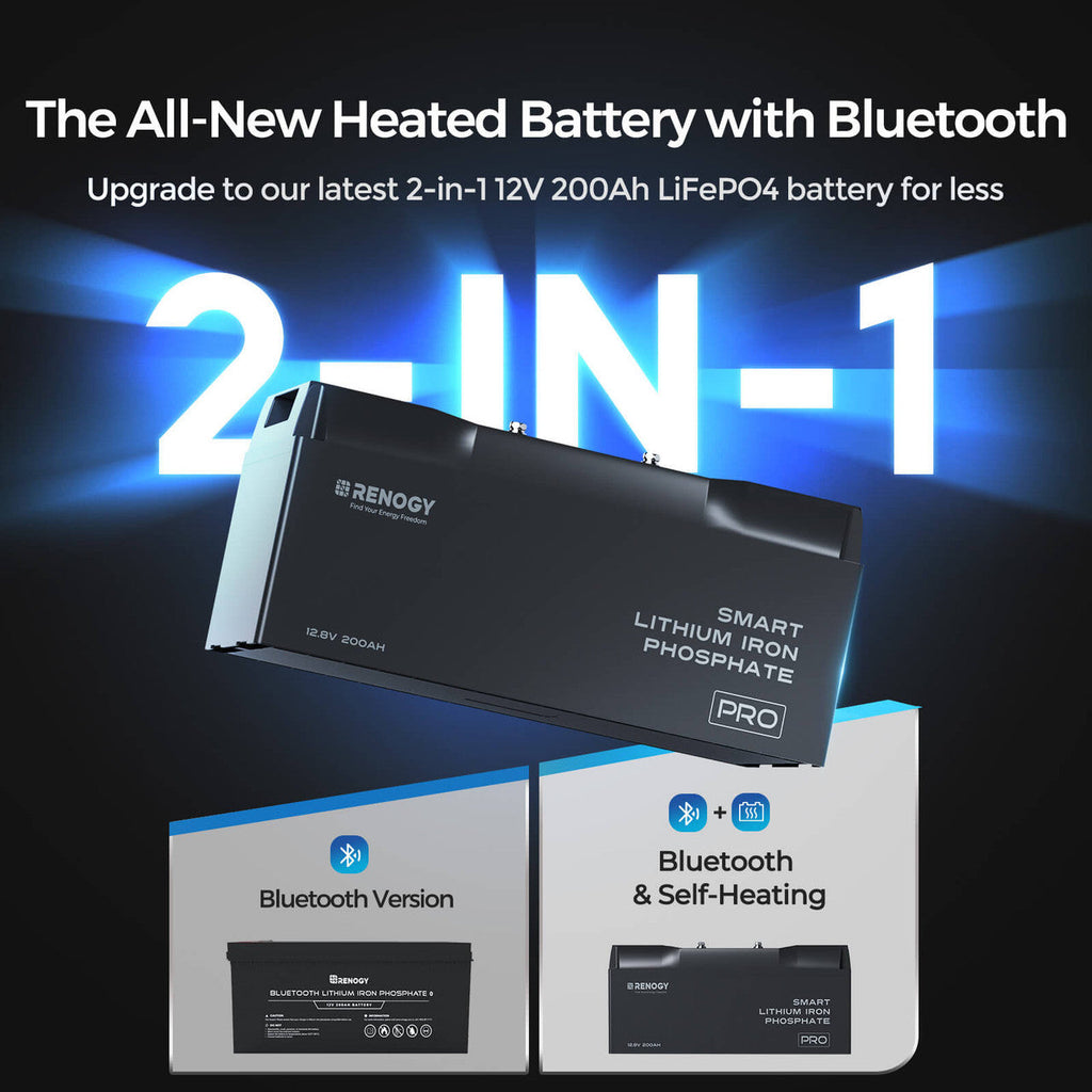 12V 200Ah Pro Deep Cycle Lithium Iron Phosphate Battery w/Bluetooth & Self-heating Function