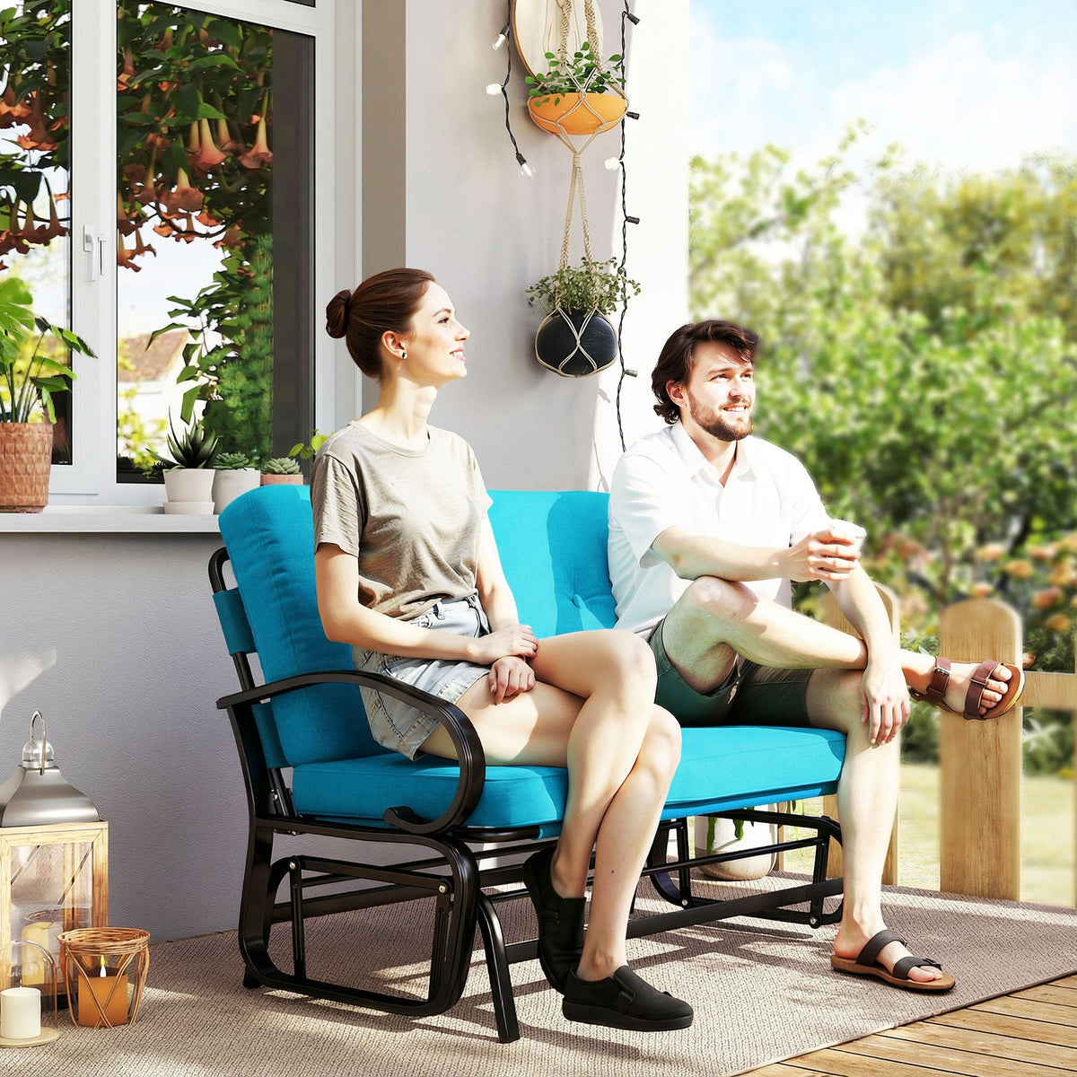 2-Person Outdoor Glider Bench with Cushions, Blue