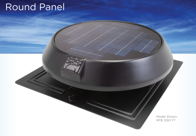 SunRise 1250 Round Solar Attic Fan with 32w Panel Flat Base and Thermostat