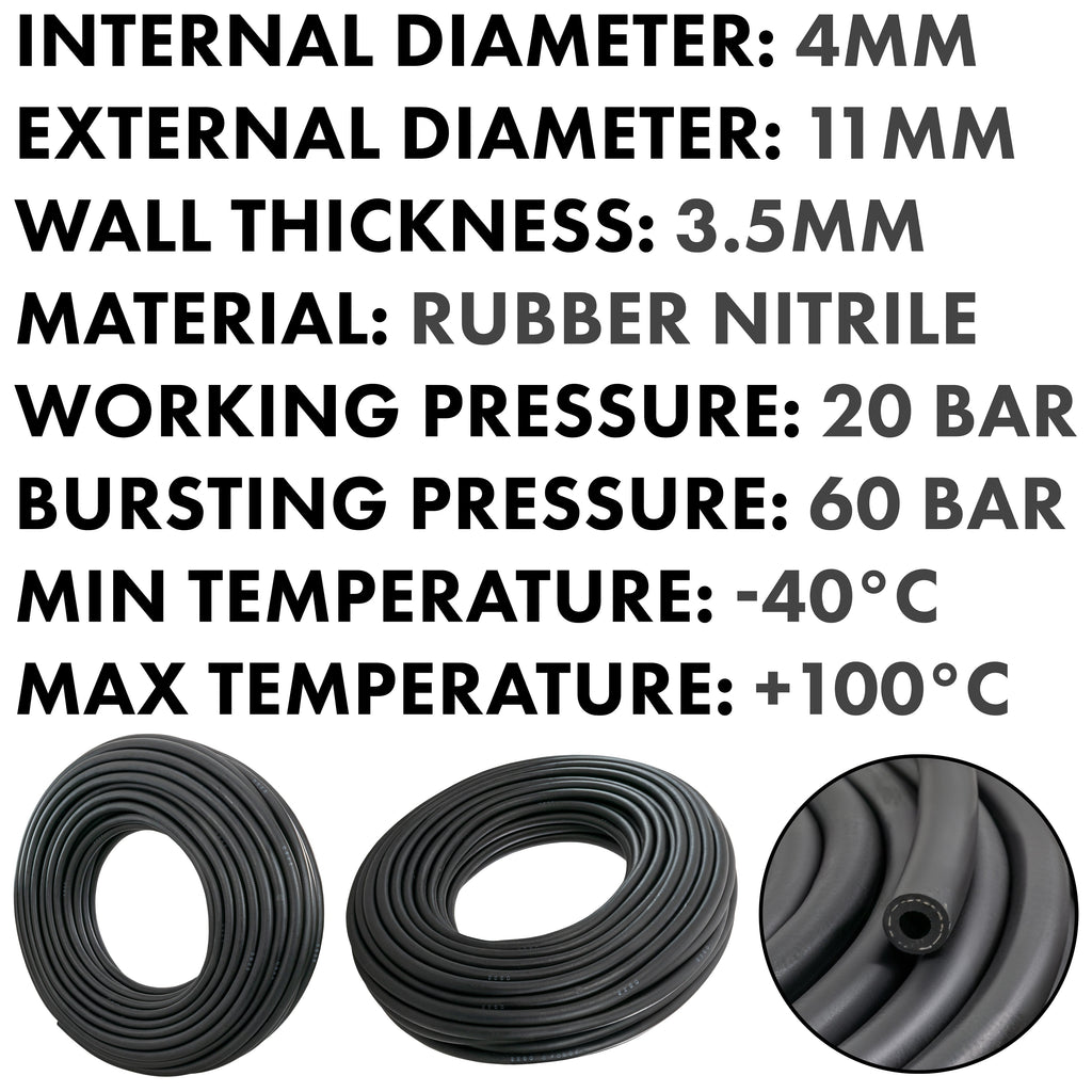 Rubber 4mm Braided Fuel, Oil Hose SAE J30 R6
