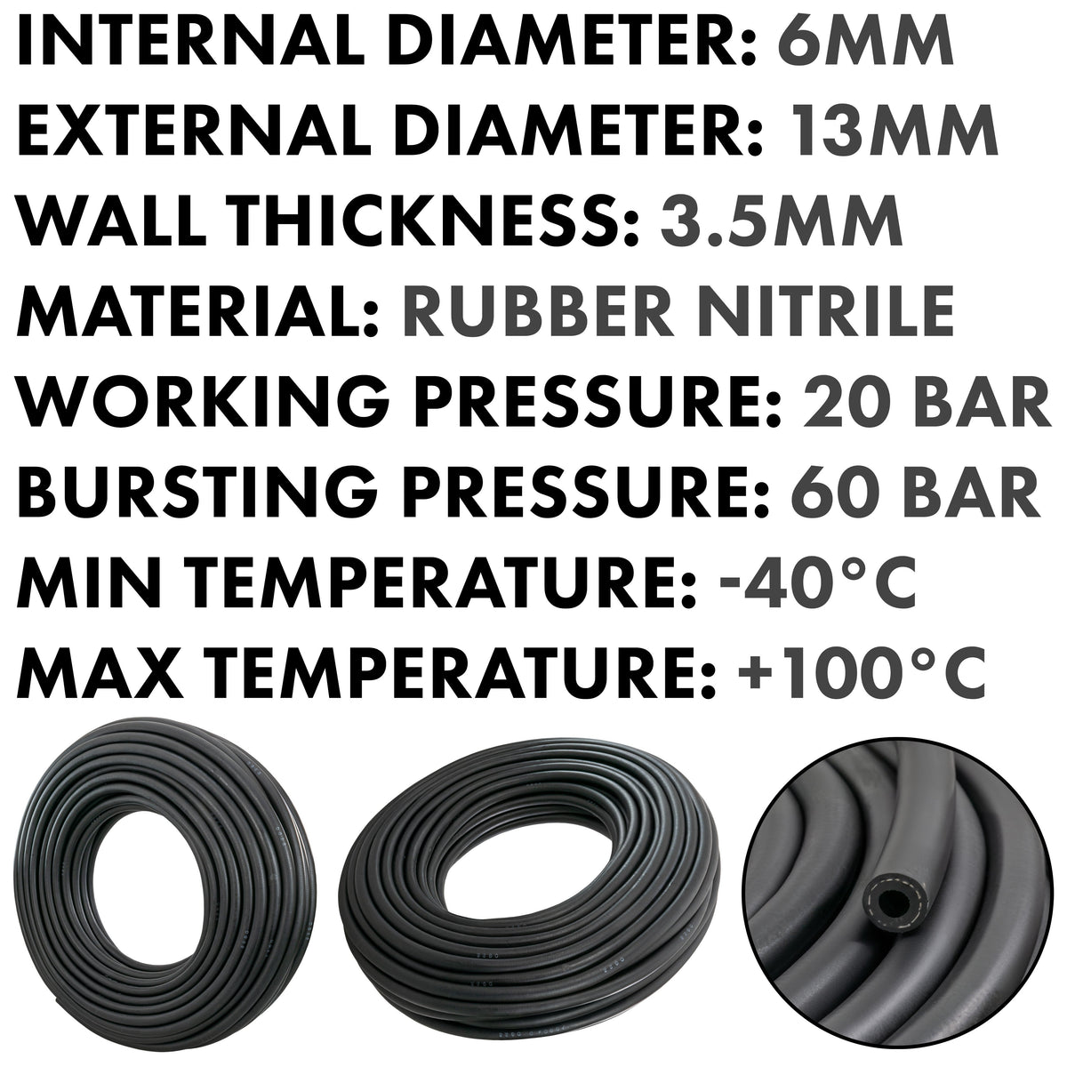 Rubber 6mm Braided Fuel, Oil Hose SAE J30 R6