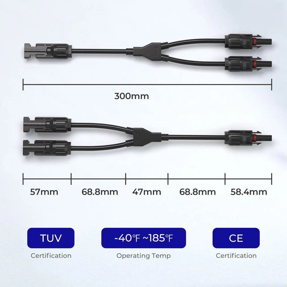 Solar Connectors Y Branch Parallel Adapter Cable MMF+FFM Pair