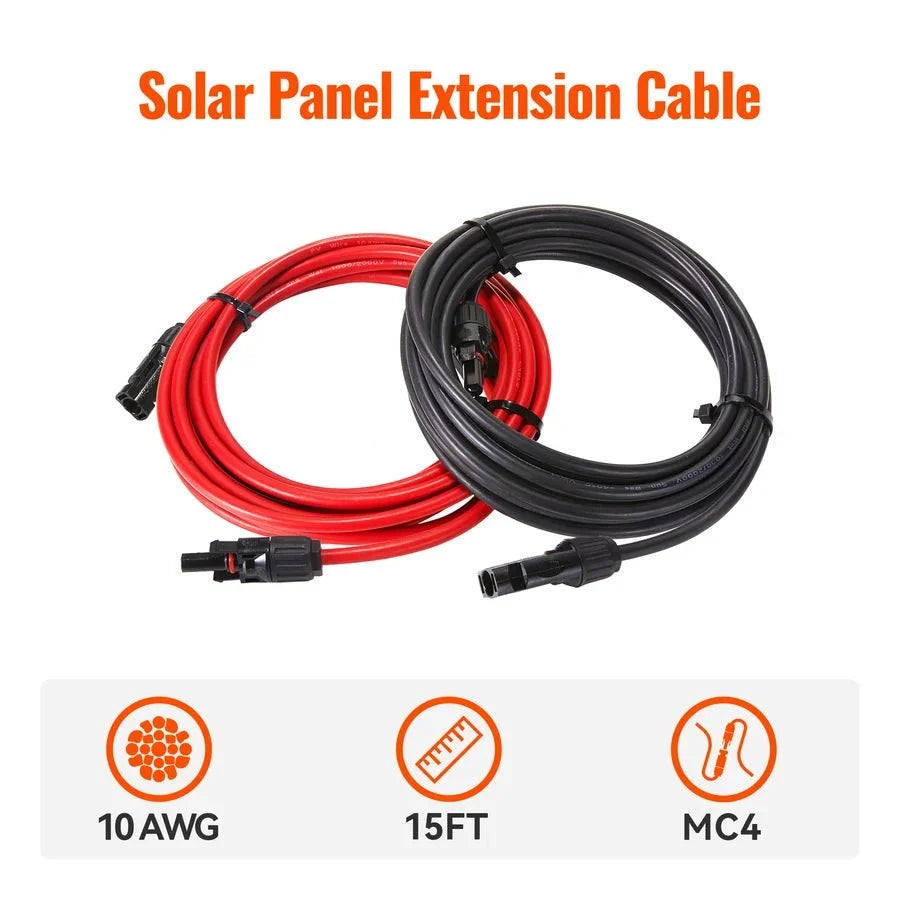 Rich Solar 10 Gauge (10AWG) 15 Feet Solar Panel Extension Cable Wire With Solar Connectors