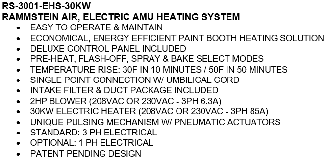Rammstein Electric Booth Heater (30KW-1PH) - RS-3001-EHS-30KW-1PH