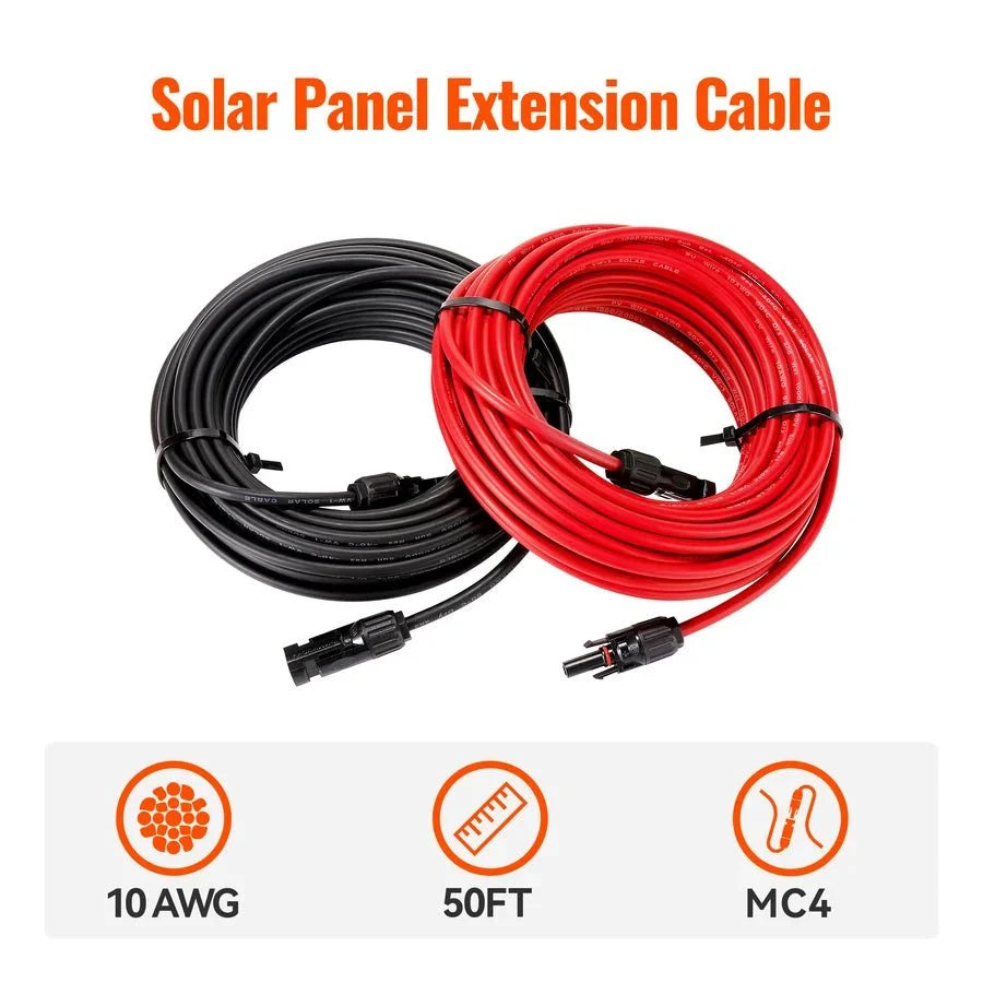 Rich Solar 10 Gauge (10AWG) 50 Feet Solar Panel Extension Cable Wire With Solar Connectors