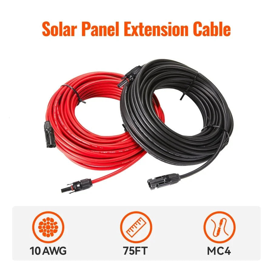 Rich Solar 10 Gauge (10AWG) 75 Feet Solar Panel Extension Cable Wire With Solar Connectors