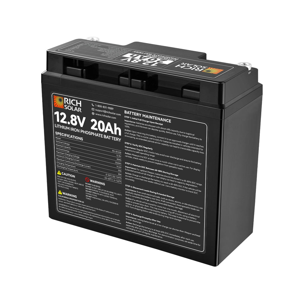 12V 20Ah LiFePO₄ Battery | 256Wh Lithium Battery, 3,000+ Cycles | for RV, Solar, Off-Grid, Marine & Backup