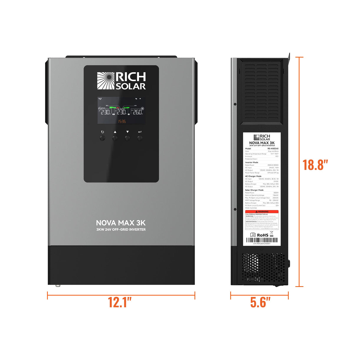 NOVA MAX 3K 2026 | 24V 3000W Off-Grid Hybrid Inverter | Pure Sine Wave Power for RVs, Campers, Vans, Trailers, Boats & Off-Grid Systems