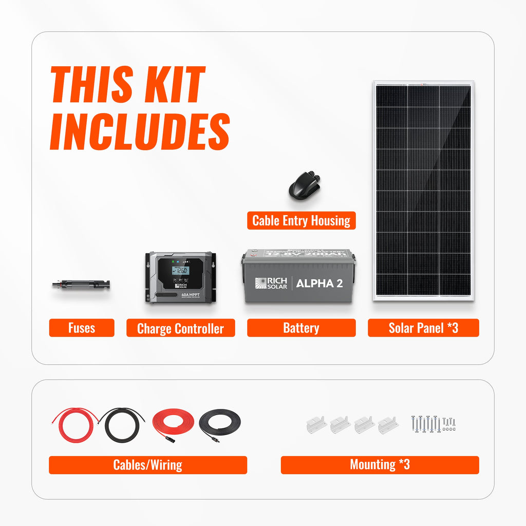 600W Solar Kit with Battery | Solar + Energy Storage Kit for RVs, Vans & Off-Grid Applications | Expandable Solar Power