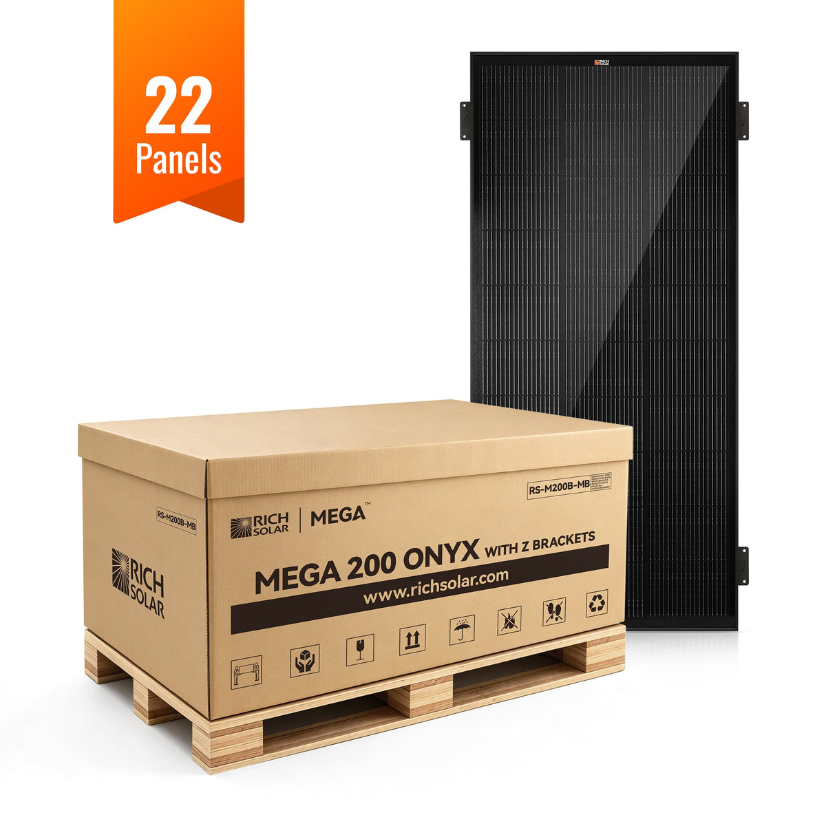 MEGA 200  ONYX WITH 3/4" Z BRACKETS | 12V 200W Solar Panel for RV, Boat, Cabins | 25.3% Efficiency, 25-Year Warranty | Pallet Orders Only (22/44/66 PCS) - RICH SOLAR