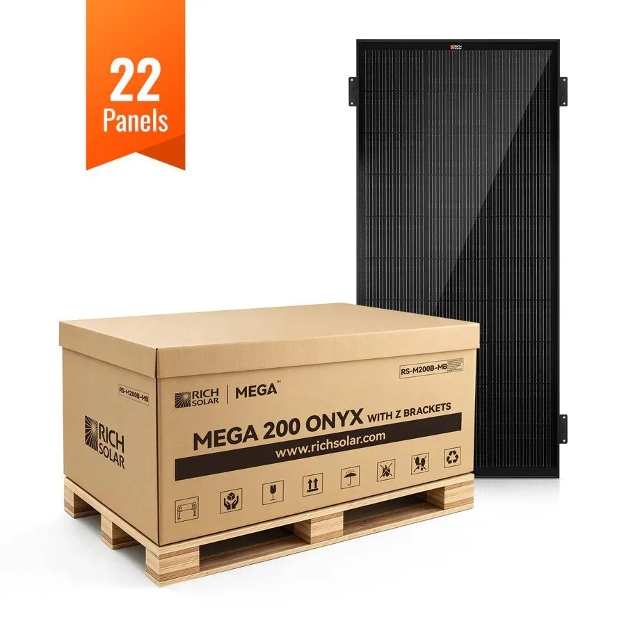 Rich Solar MEGA 200 ONYX 12V 200W Solar Panel With 3/4" Z Brackets - Off Grid Stores