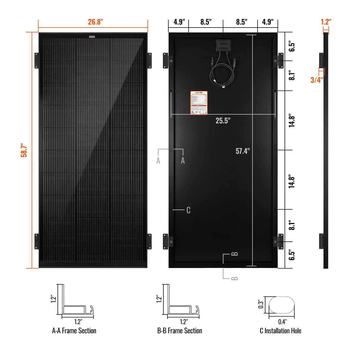 MEGA 200  ONYX WITH 3/4" Z BRACKETS | 12V 200W Solar Panel for RV, Boat, Cabins | 25.3% Efficiency, 25-Year Warranty | UL Certified | Pallet Orders Only (22/44/66 PCS)