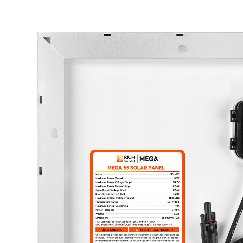 MEGA 55 | 55 Watt Solar Panel | Compact 12V Off-Grid Solar Panel for Boats, Vans, Trailers | 25-Year Output Warranty