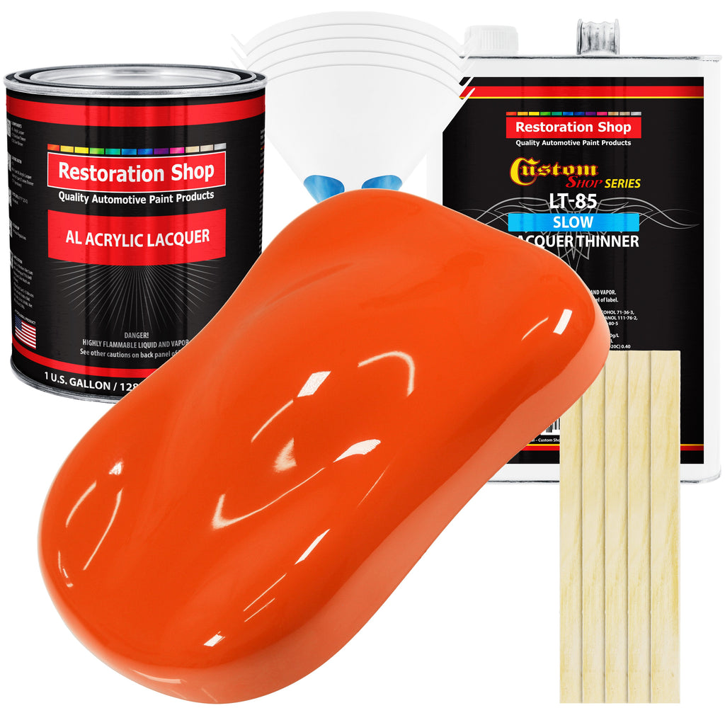 Hugger Orange - Acrylic Lacquer Auto Paint - Complete Gallon Paint Kit with Slow Dry Thinner - Professional Automotive Car Truck Refinish Coating