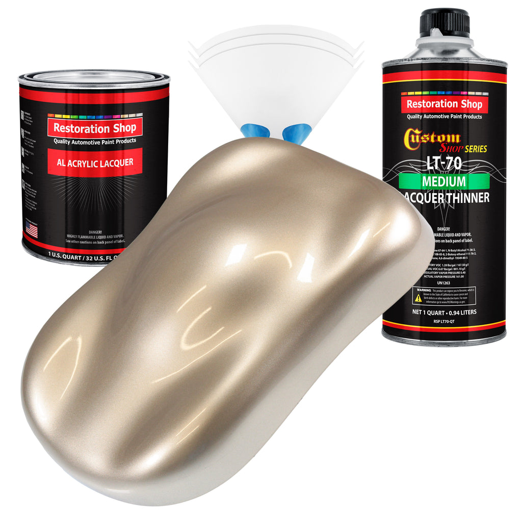 Cashmere Gold Metallic - Acrylic Lacquer Auto Paint - Complete Quart Paint Kit with Medium Thinner - Pro Automotive Car Truck Guitar Refinish Coating
