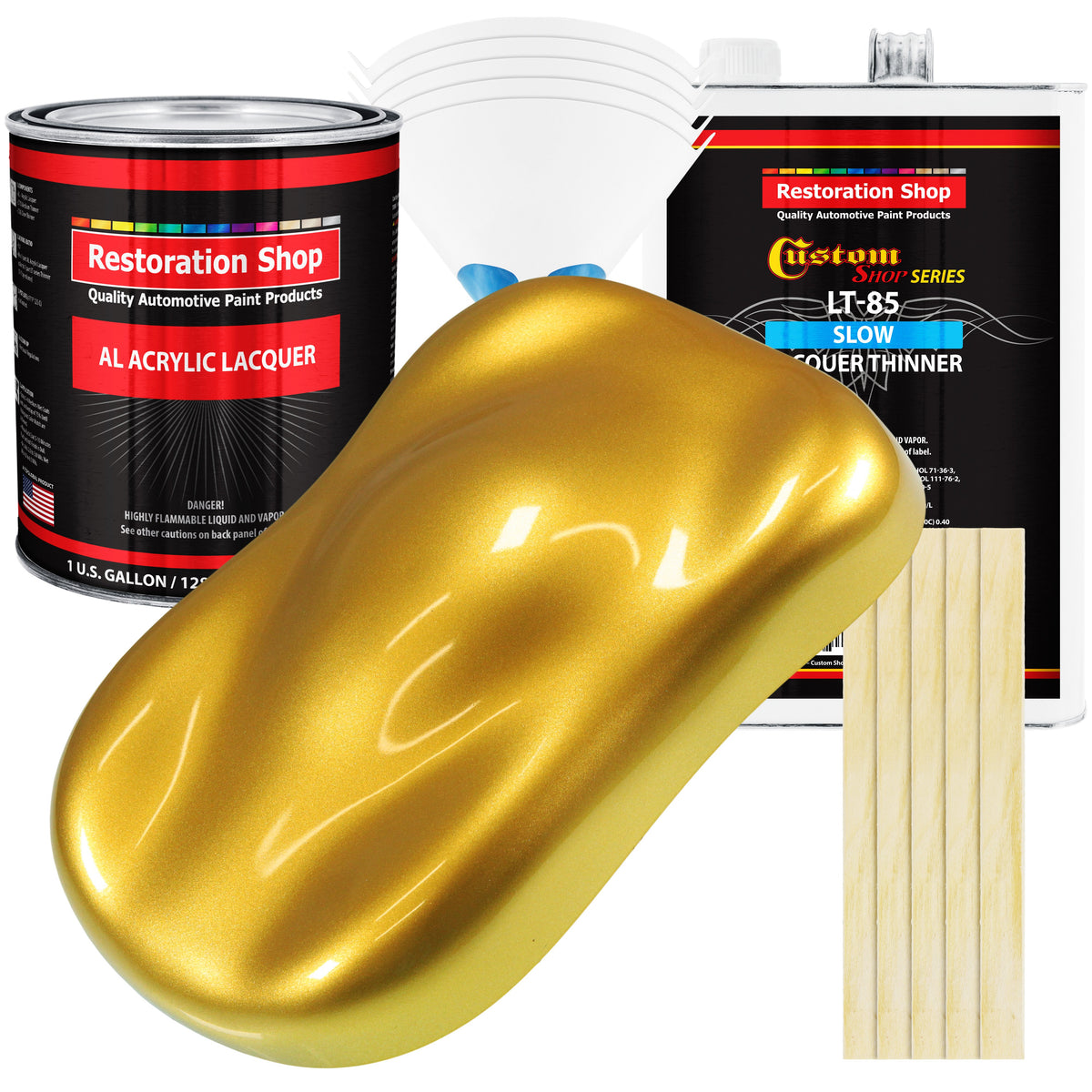 Saturn Gold Firemist - Acrylic Lacquer Auto Paint - Complete Gallon Paint Kit with Slow Dry Thinner - Pro Automotive Car Truck Guitar Refinish Coating