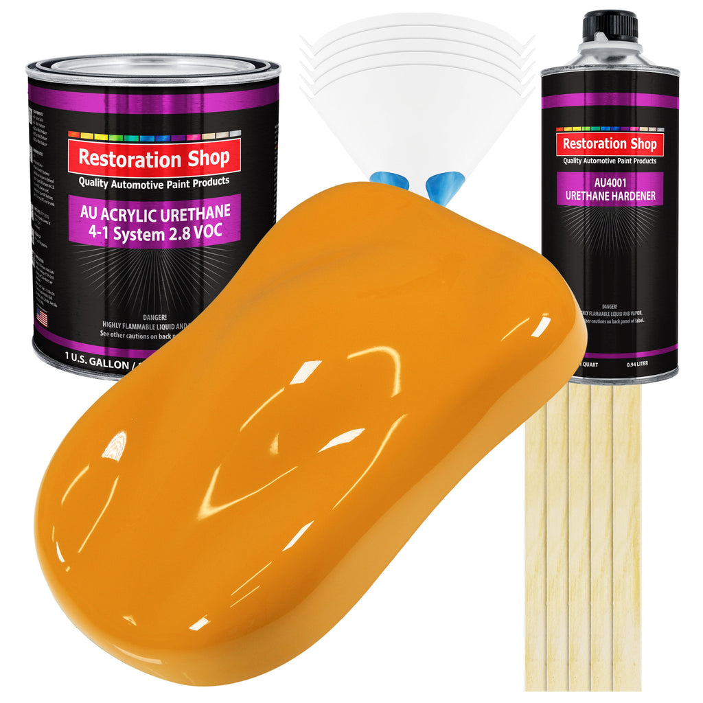 School Bus Yellow Acrylic Urethane Auto Paint - Complete Gallon Paint Kit - Professional Single Stage Automotive Car Coating, 4:1 Mix Ratio 2.8 VOC