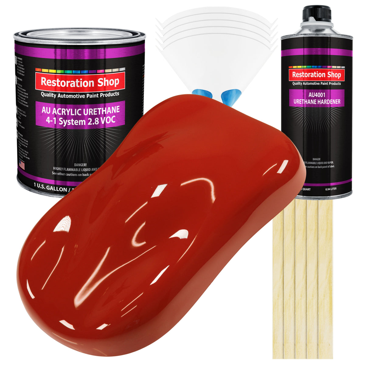 Scarlet Red Acrylic Urethane Auto Paint - Complete Gallon Paint Kit - Professional Single Stage Automotive Car Truck Coating, 4:1 Mix Ratio 2.8 VOC