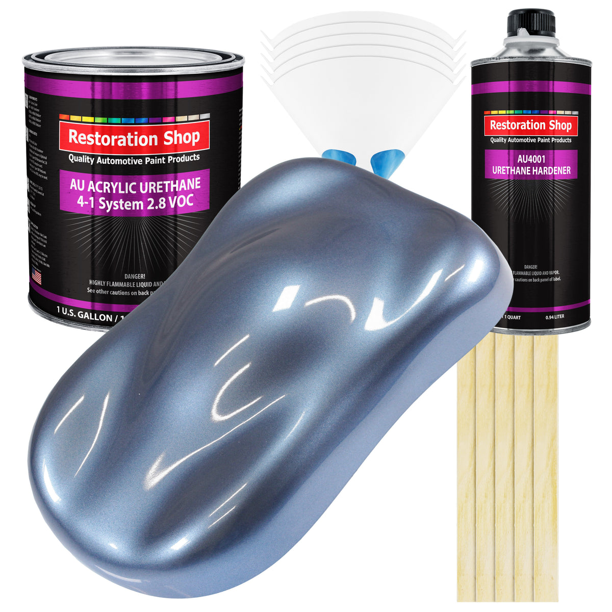 Sonic Blue Metallic Acrylic Urethane Auto Paint - Complete Gallon Paint Kit - Professional Single Stage Automotive Car Coating, 4:1 Mix Ratio 2.8 VOC
