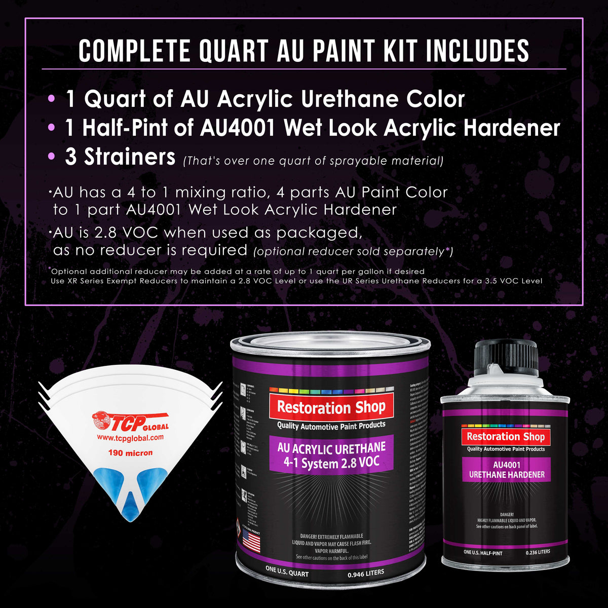 Viper Blue Metallic Acrylic Urethane Auto Paint - Complete Quart Paint Kit - Professional Single Stage Automotive Car Coating, 4:1 Mix Ratio 2.8 VOC