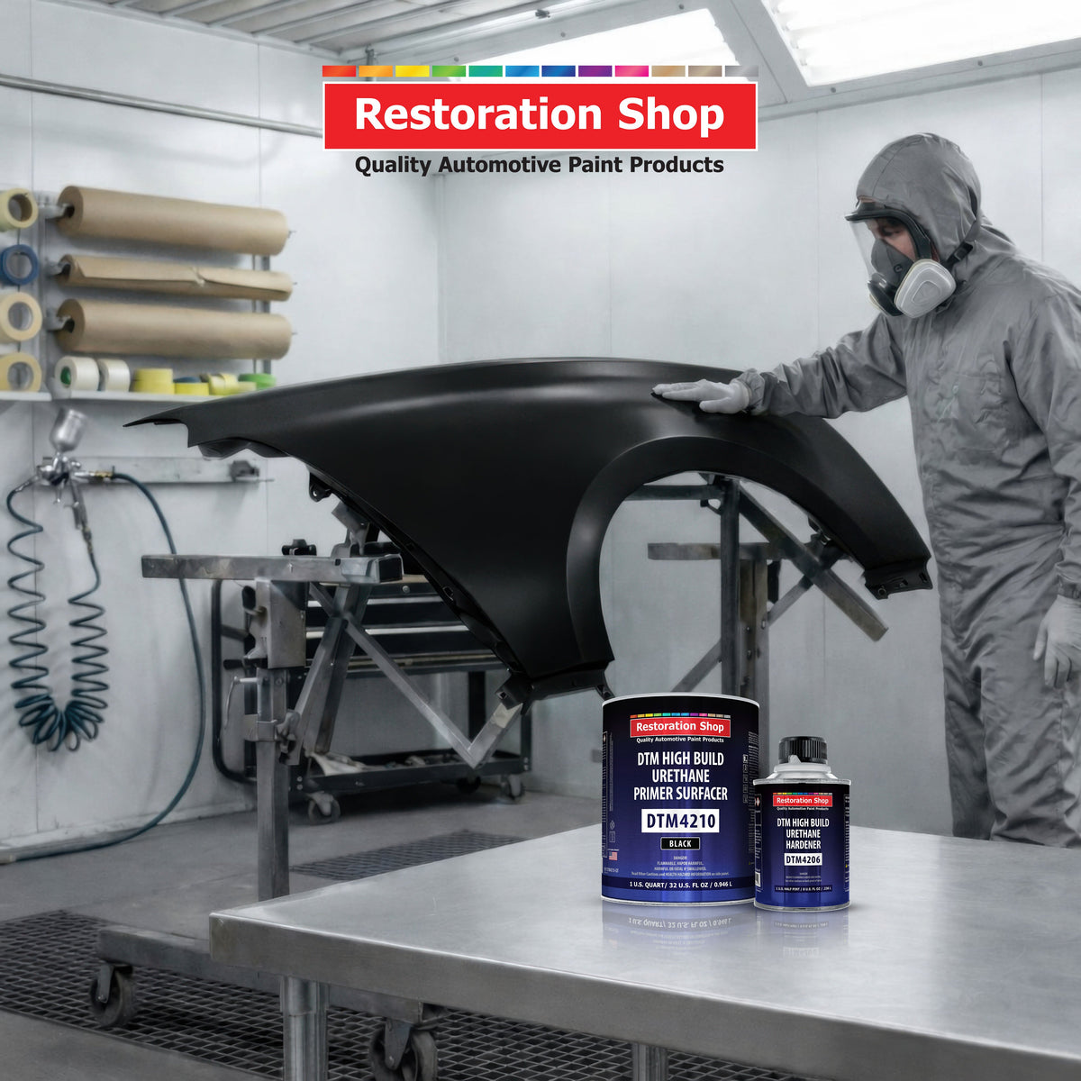 1.25 Quart 2K High Build Primer Automotive Paint Kit - 1 Qt. Black Urethane Primer Surfacer, 1/2 Pint Hardener, 4:1 Mix Ratio
