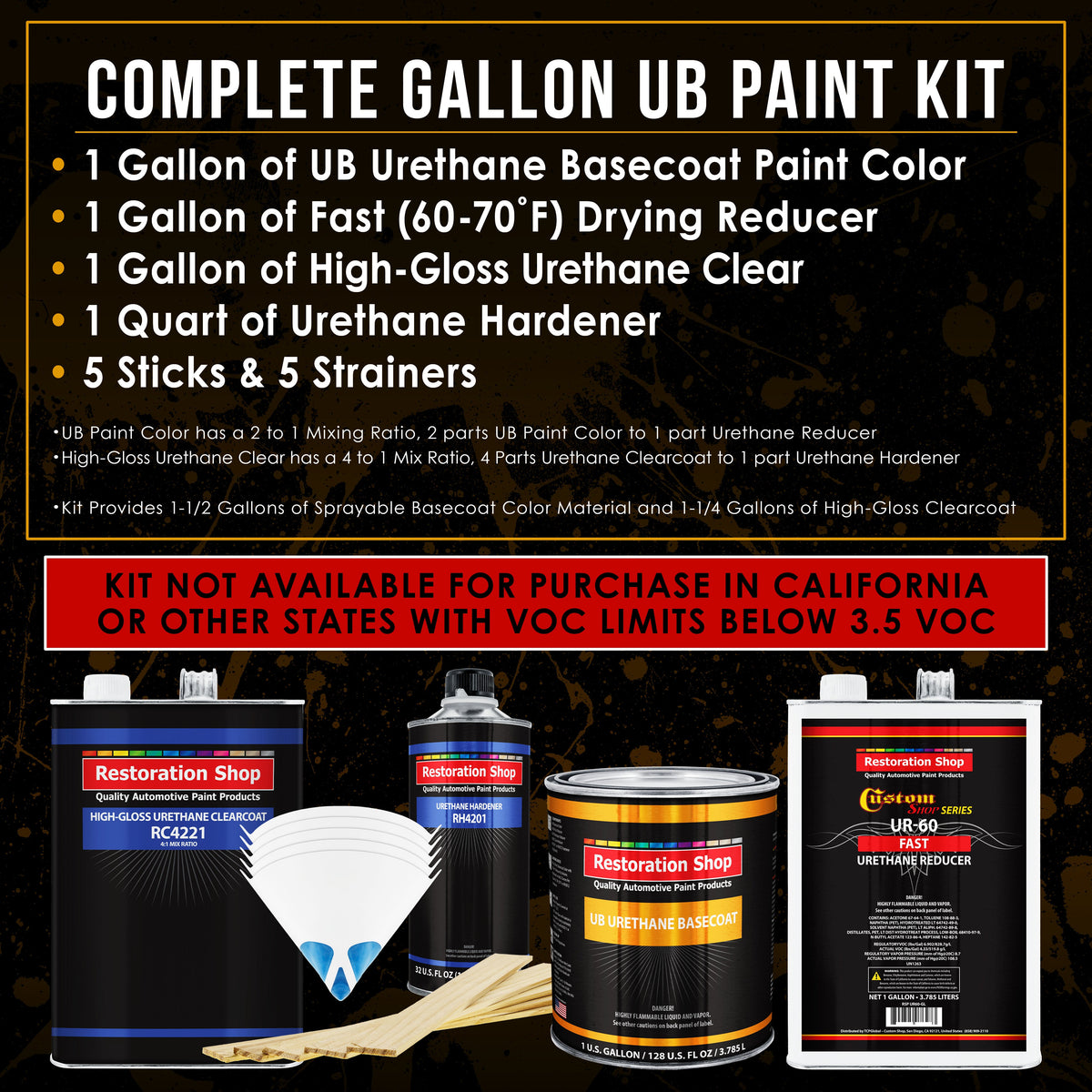 Electric Yellow - Urethane Basecoat with Clearcoat Auto Paint (Complete Fast Gallon Paint Kit) Professional High Gloss Automotive Car Truck Coating