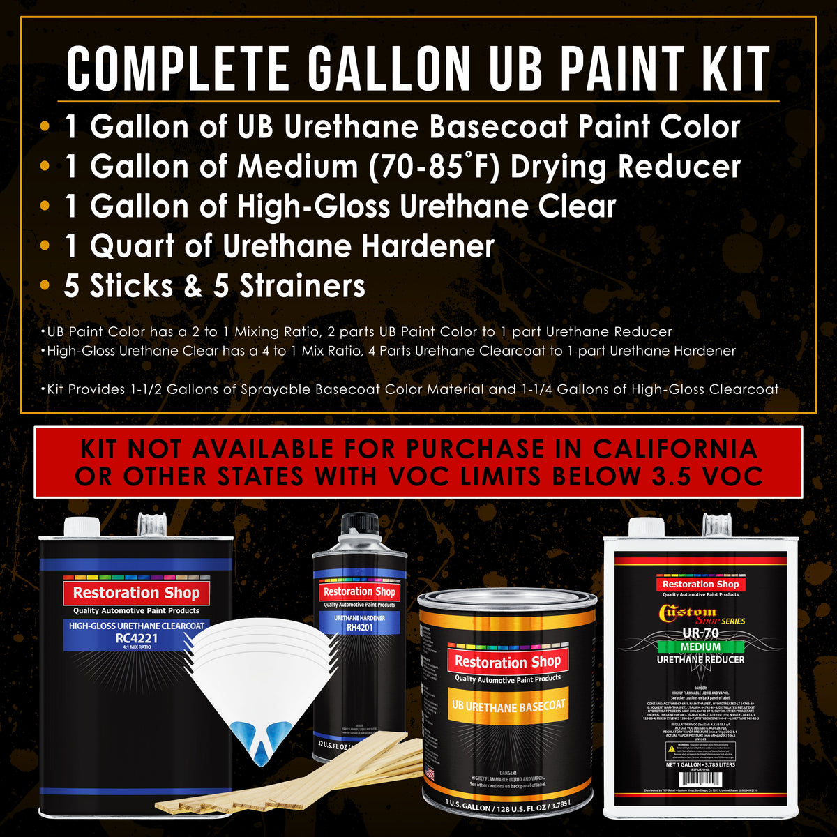 Medium Blue - Urethane Basecoat with Clearcoat Auto Paint,1 Gallon Kit - Complete Medium Gallon Paint Kit - Professional Automotive Coating