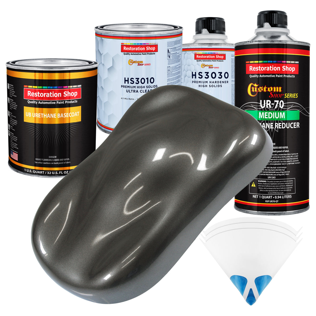 Anthracite Gray Metallic - Urethane Basecoat with Premium Clearcoat Auto Paint (Complete Medium Quart Paint Kit) Professional Gloss Automotive Coating