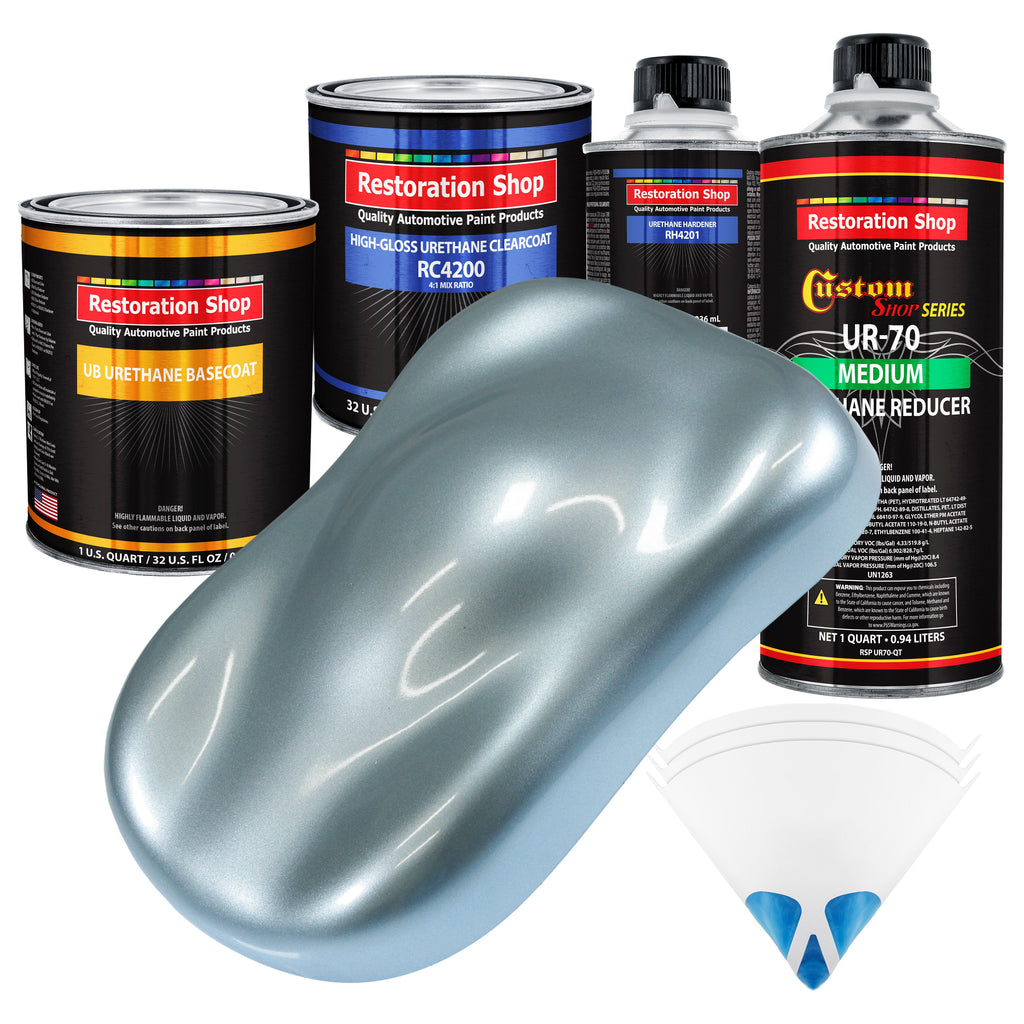 Ice Blue Metallic - Urethane Basecoat with Clearcoat Auto Paint - Complete Medium Quart Paint Kit - Professional Gloss Automotive Car Truck Coating