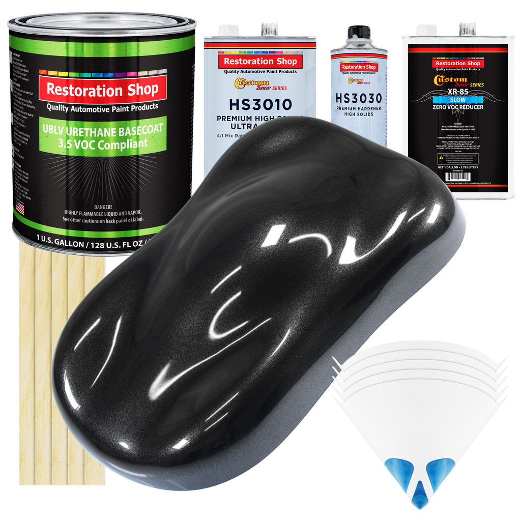 Black Sparkle Metallic - LOW VOC Urethane Basecoat with Premium Clearcoat Auto Paint (Complete Slow Gallon Paint Kit) Professional Automotive Coating
