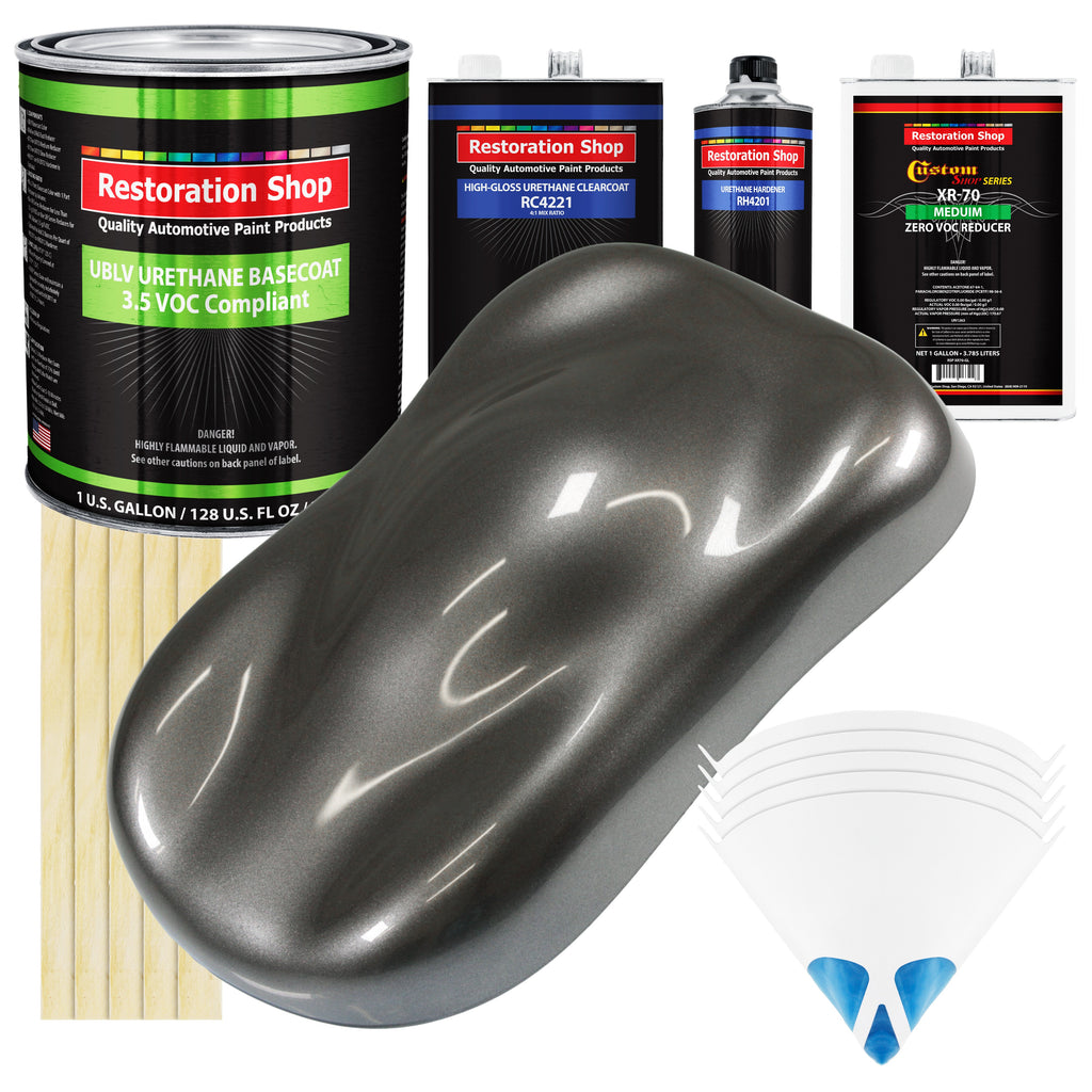 Chop Top Silver Metallic - LOW VOC Urethane Basecoat with Clearcoat Auto Paint - Complete Medium Gallon Paint Kit - Professional Automotive Coating
