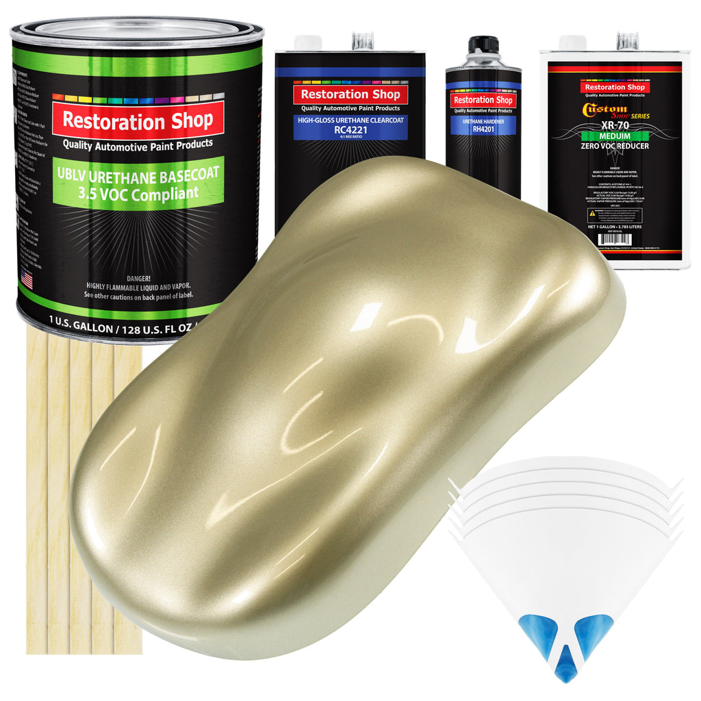 Antique Gold Metallic - LOW VOC Urethane Basecoat with Clearcoat Auto Paint - Complete Medium Gallon Paint Kit - Professional Gloss Automotive Coating