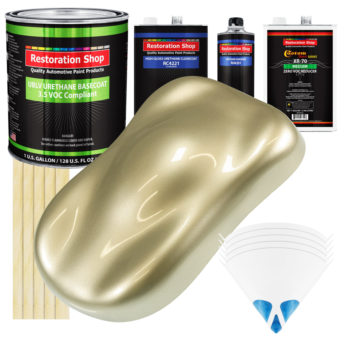 Antique Gold Metallic - LOW VOC Urethane Basecoat with Clearcoat Auto Paint - Complete Medium Gallon Paint Kit - Professional Gloss Automotive Coating