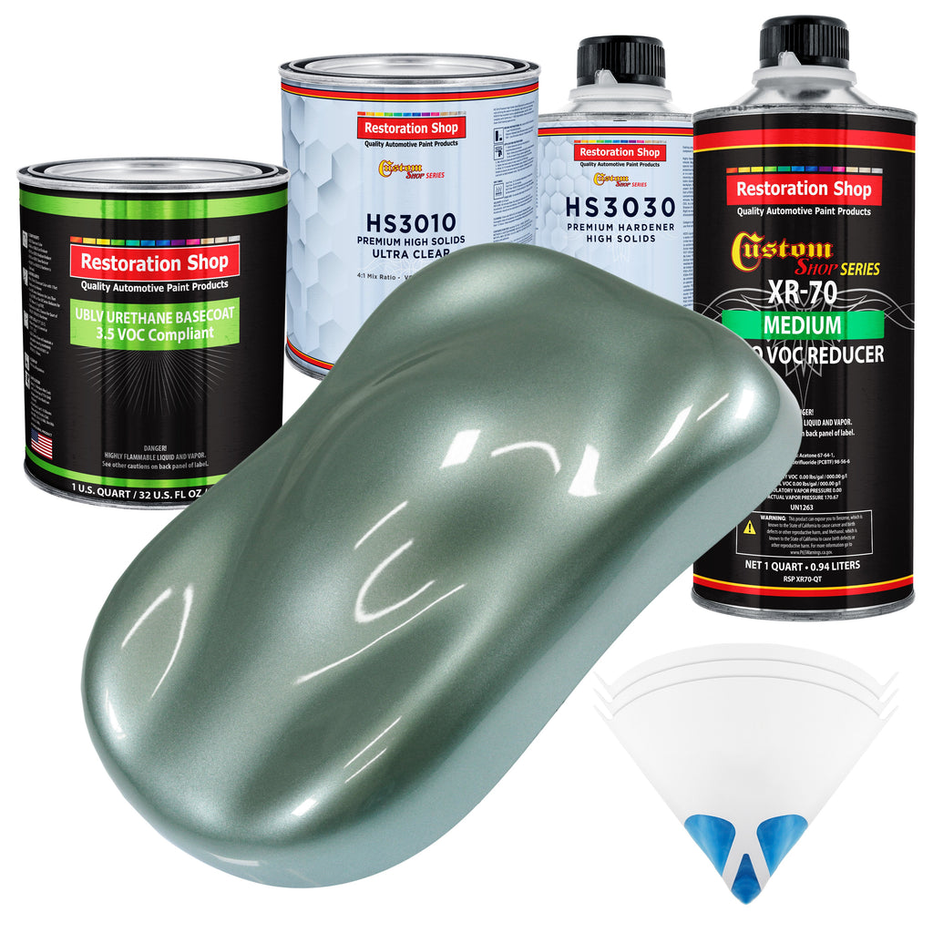 Slate Green Metallic - LOW VOC Urethane Basecoat with Premium Clearcoat Auto Paint - Complete Medium Quart Paint Kit - Professional Automotive Coating
