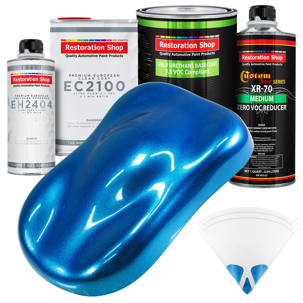 True Blue Firemist - LOW VOC Urethane Basecoat with European Clearcoat Auto Paint - Complete Quart Paint Color Kit - Automotive Coating