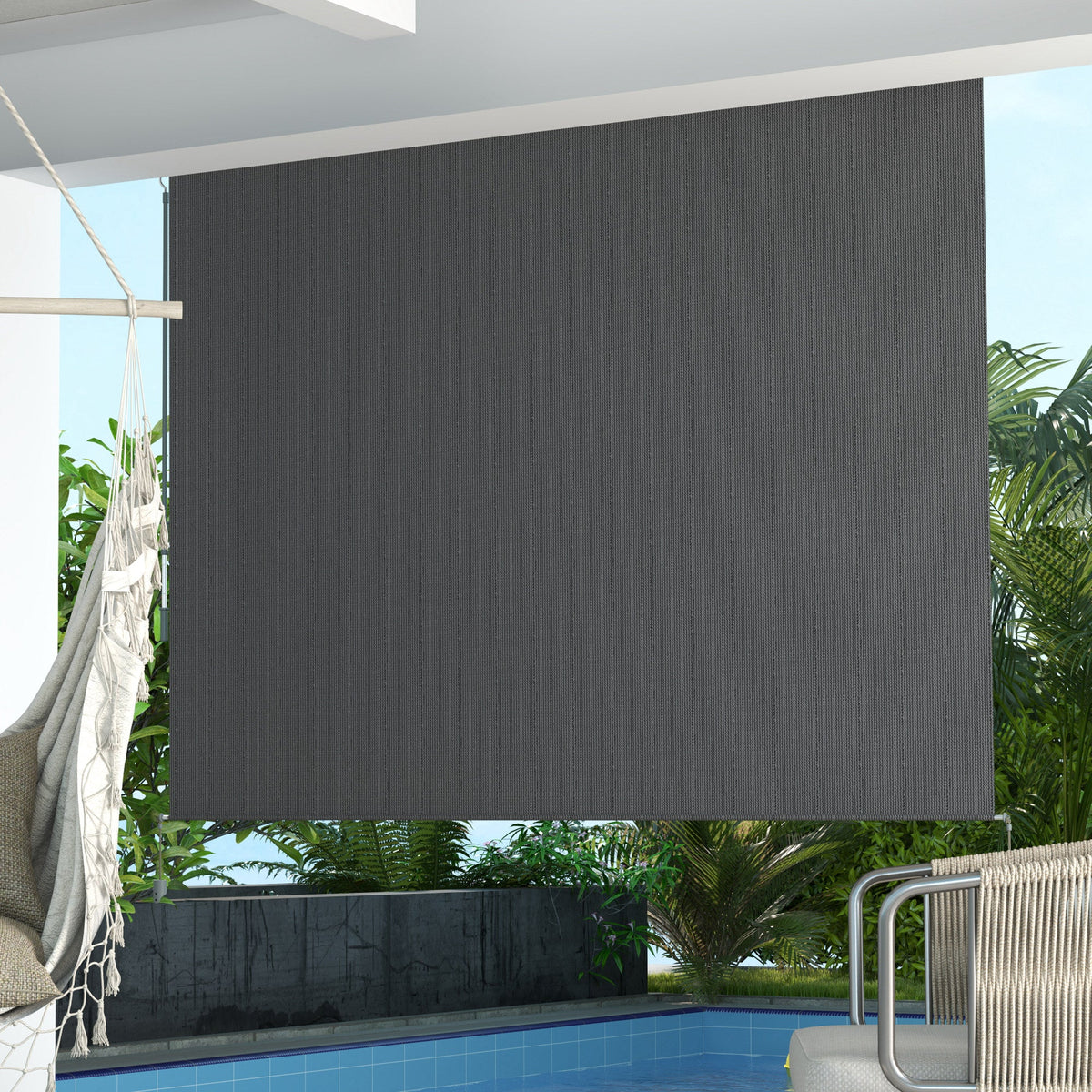 8'W x 6'H Roller Shades for Porch Balcony Gazebo, Dark Grey