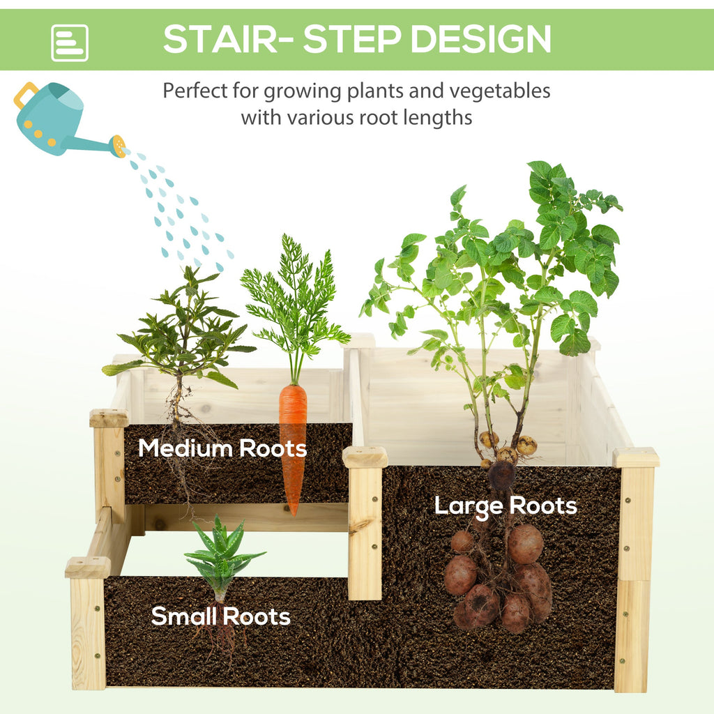3-Tier Raised Garden Bed, 42.5" x 34.75" x 14.25", Natural