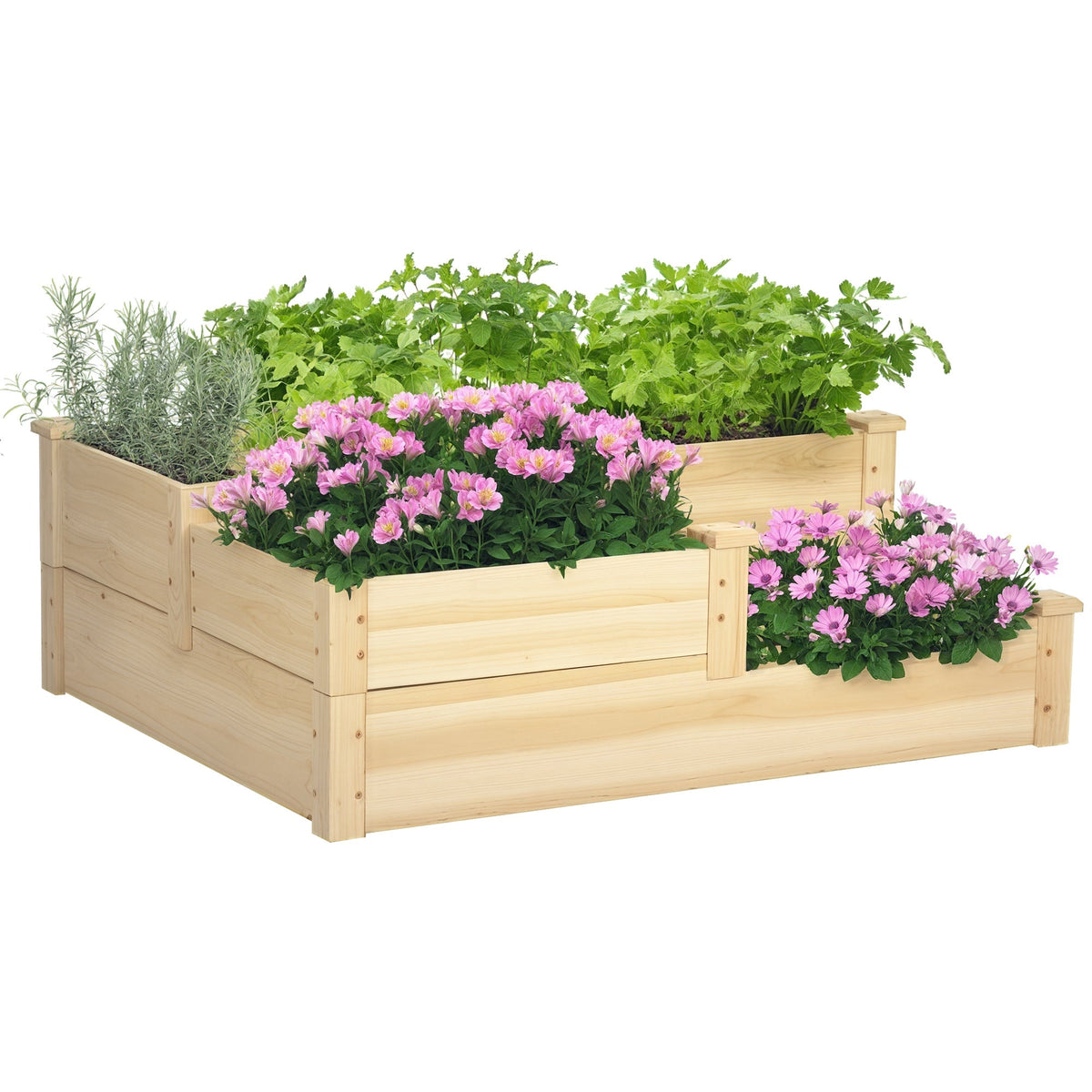 3-Tier Raised Garden Bed, 42.5" x 34.75" x 14.25", Natural