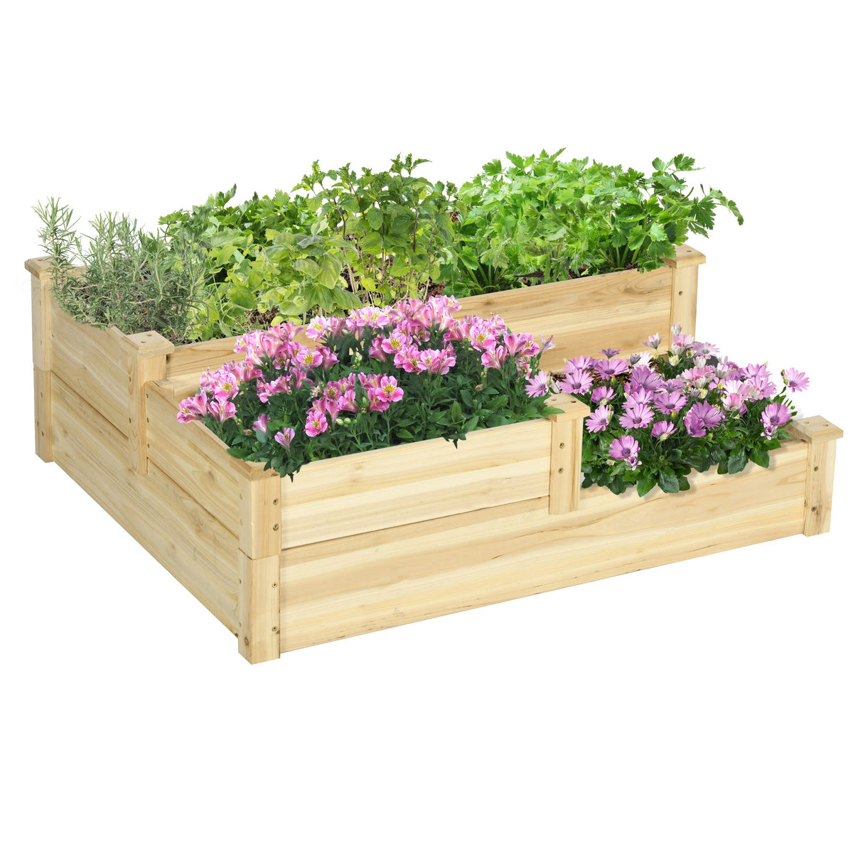 3-Tier Raised Garden Bed, 42.5" x 34.75" x 14.25", Natural