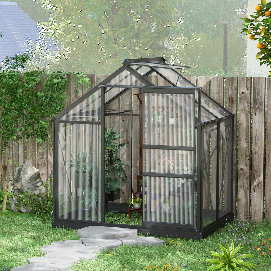 6' x 4' x 6.6' Polycarbonate Greenhouse with Aluminum Frame, Grey