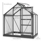 6' x 4' x 6.6' Polycarbonate Greenhouse with Aluminum Frame, Grey