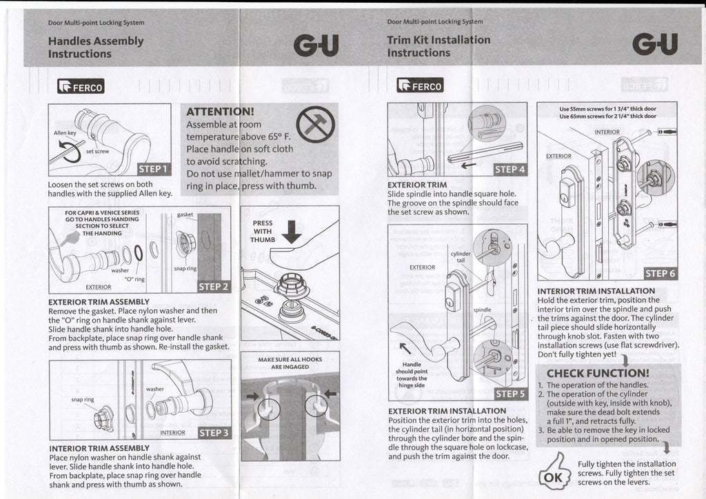 S4114 GU Ferco 45MM Capri Lever Swinging Door Handles Trim Sets - Handle Above Cylinder  Style