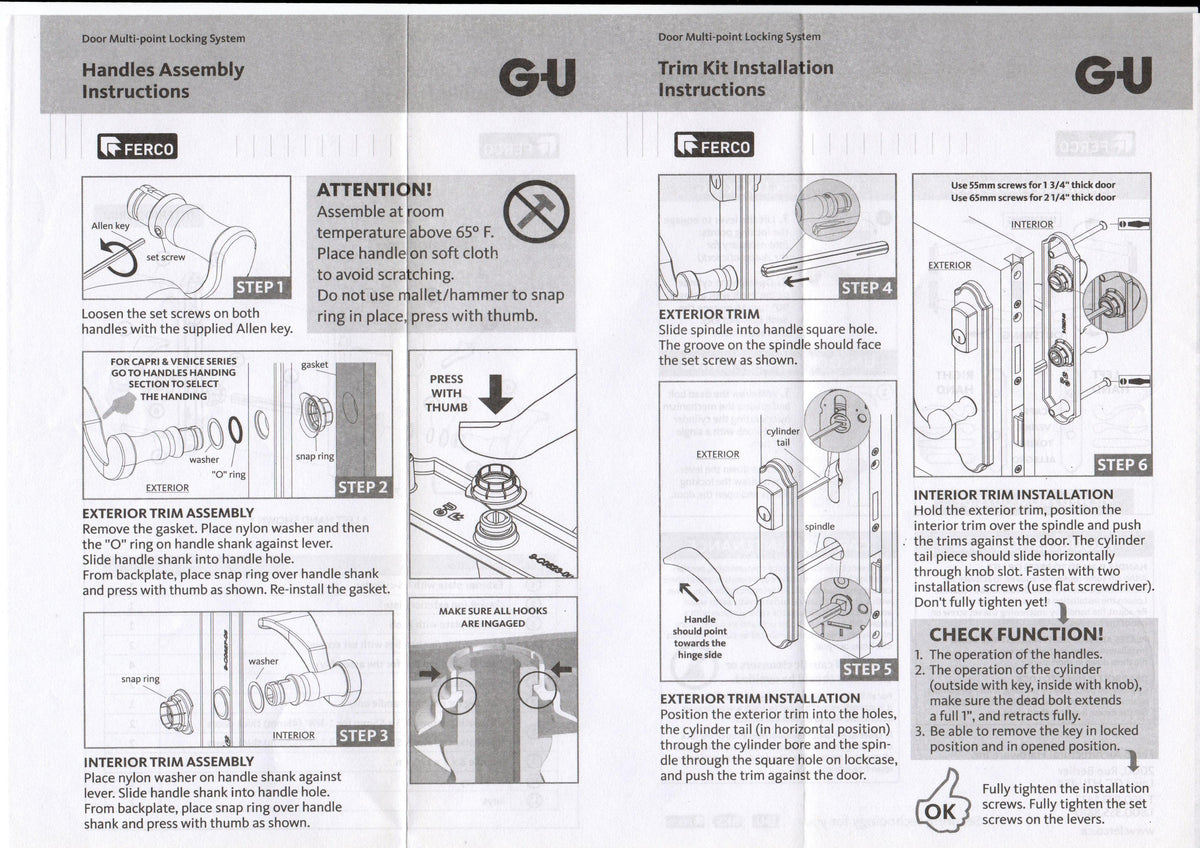 S4114 GU Ferco 45MM Capri Lever Swinging Door Handles Trim Sets - Handle Above Cylinder  Style