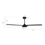 HOFFEN 56 inch 3-Blade Smart Ceiling Fan with LED Light Kit & Remote - Black/Dark Wood Pattern