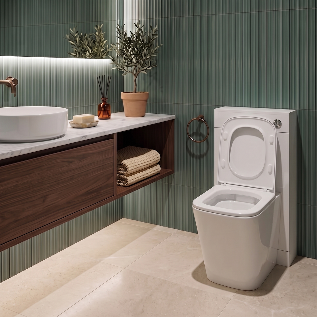 Salerno Rimless Back To Wall Toilet With  Luxury Soft Close Seat - White