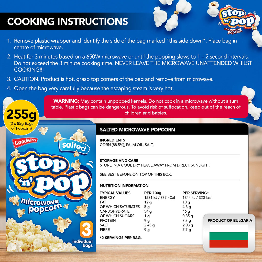 Microwave Popcorn Salted 85g | Movie Snack Bags | 12 Pack