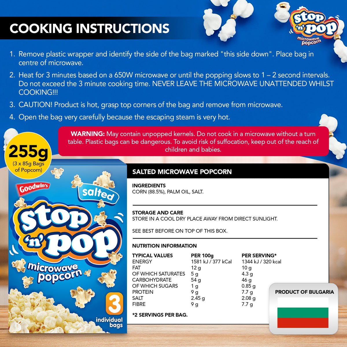 Microwave Popcorn Salted 85g | Movie Snack Bags | 12 Pack
