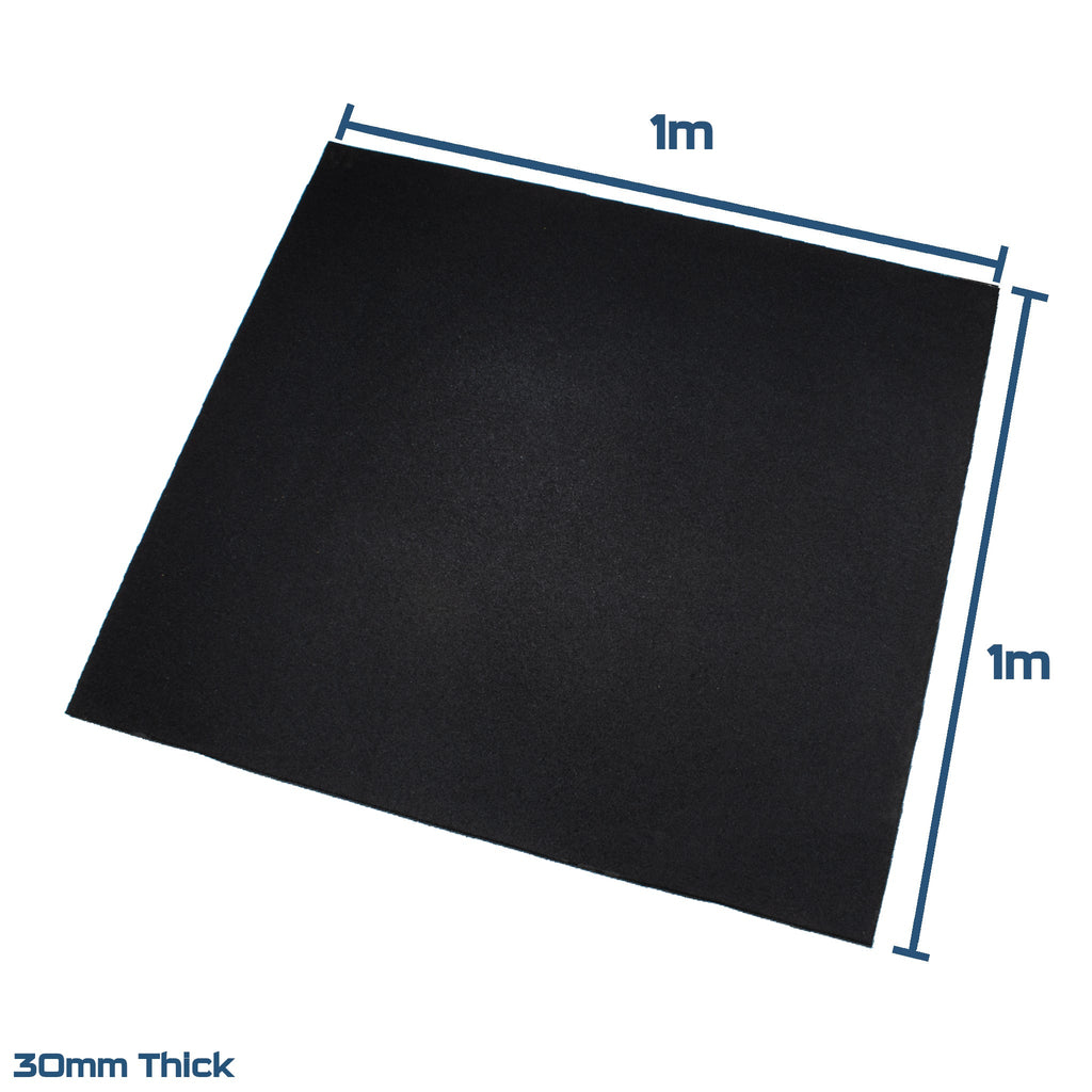 Black SBR Interlocking Rubber Gym Flooring with Connectors (1m x 1m) (30mm)