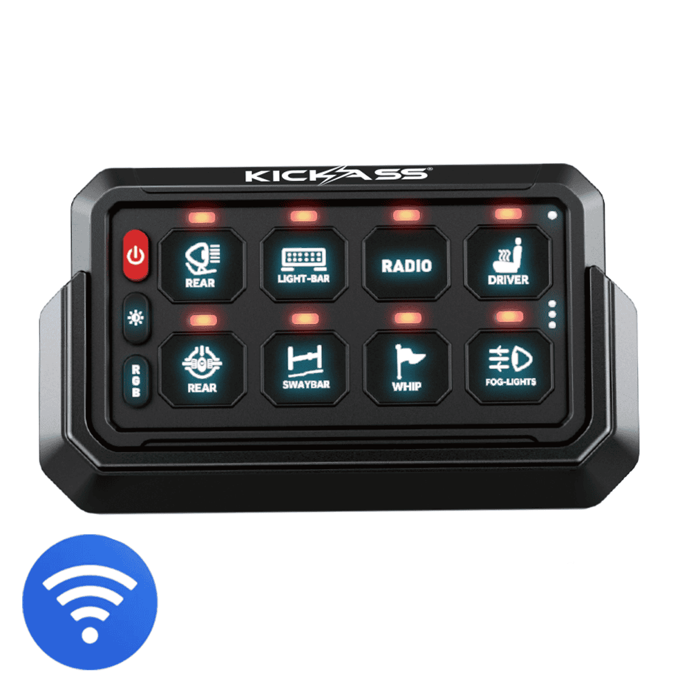 KickAss 12/24V 8 Gang Wireless Switch Panel with Magnetic Charging Cradle - MKII